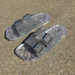 Forever 21 Silver Rhinestone Slide Sandals